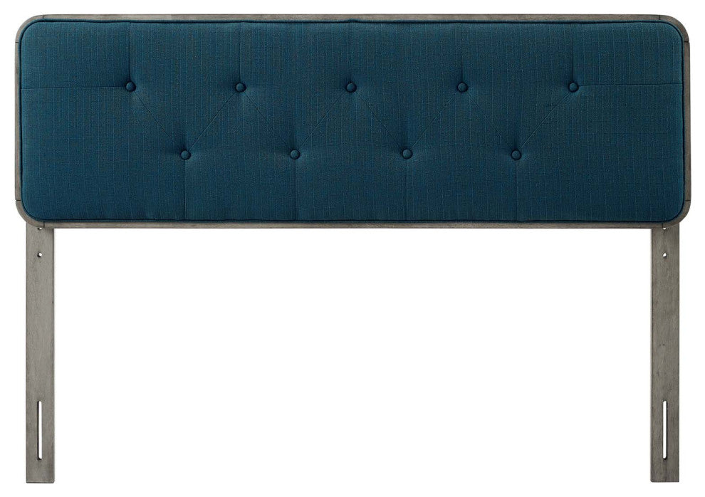 Tufted Headboard, Full Size, Wood, Fabric, Gray Navy Blue, Modern