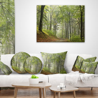 Green Beach Forest Pathway Landscape Photo Throw Pillow, 16"x16"