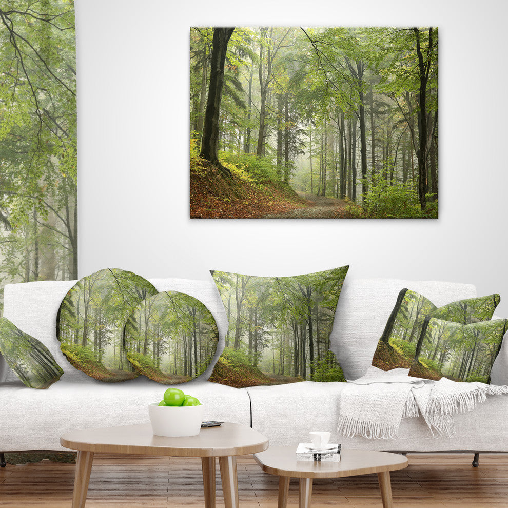 Green Beach Forest Pathway Landscape Photo Throw Pillow, 16"x16"