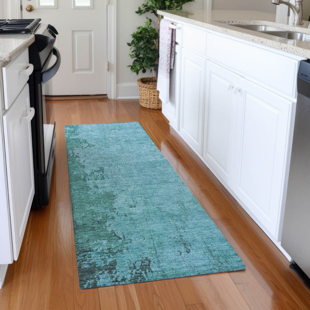 Machine Washable Indoor/Outdoor Chantille ACN1904 Teal 2'3" x 7'6" Runner Rug