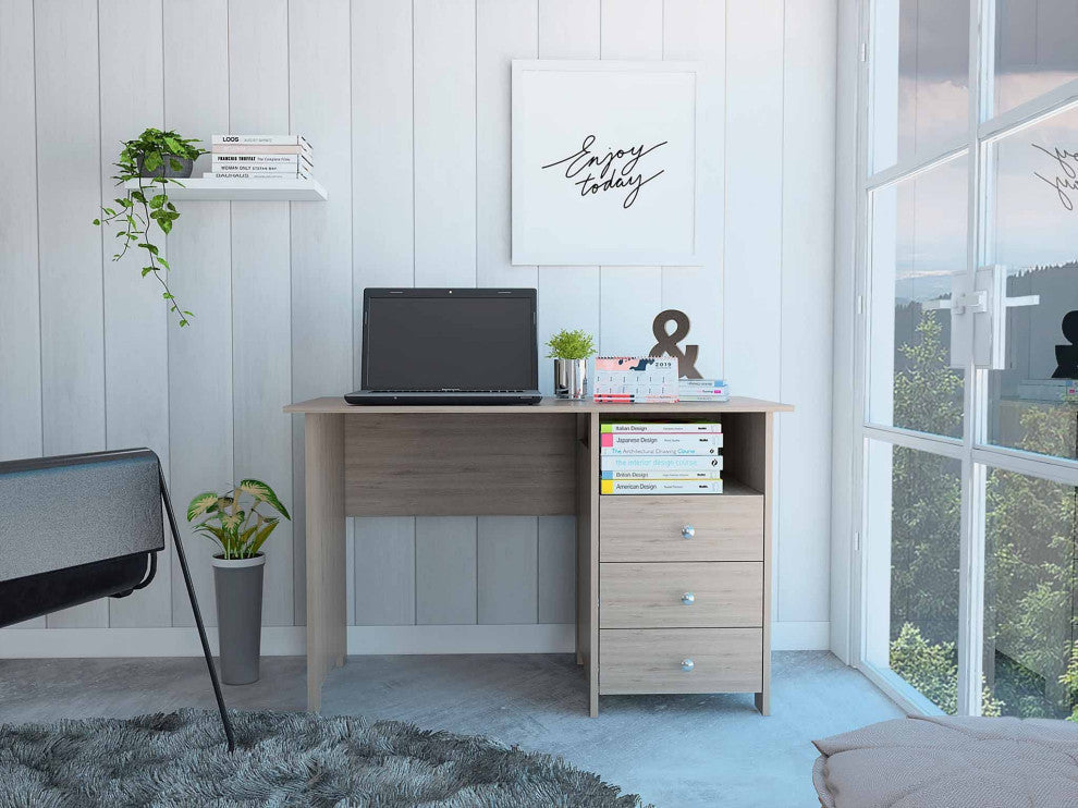 Jacksonville Computer Desk with 3 Drawers, Legs and Handles, Light Gray