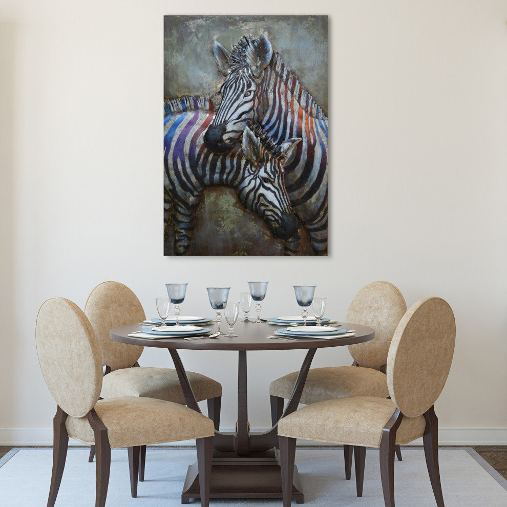 Zebra Wall Art Primo Mixed Media Hand Painted Iron Wall Sculpture  32x48