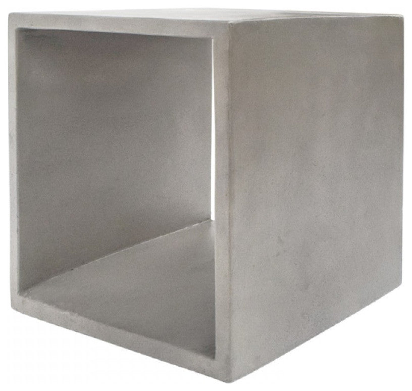 Minimalist Dark Gray Concrete Open Cube End or Side Table
