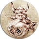 Viking Warrior Tattoo Sketch, Portrait Digital Disc Metal Wall Art, 23"