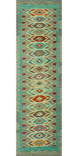Sangat Kilim Barrah Light Green/Gray Runner, 2'9x9'7