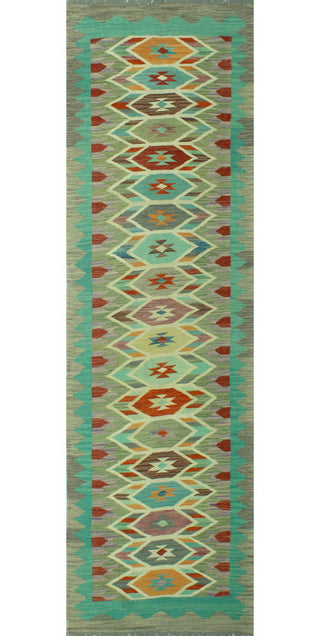 Sangat Kilim Barrah Light Green/Gray Runner, 2'9x9'7