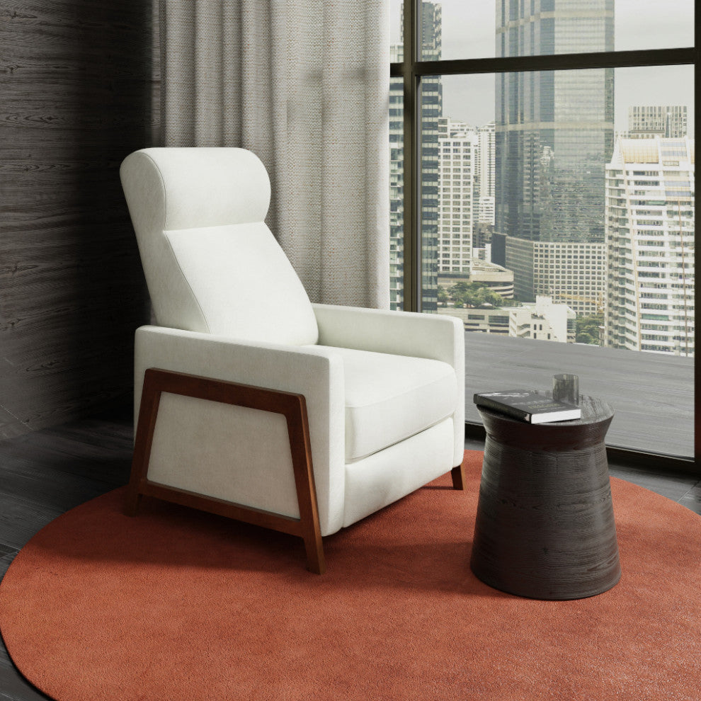 Pushback Leather Recliner Manual Reclining Chair Thin Track Arms Pearl White
