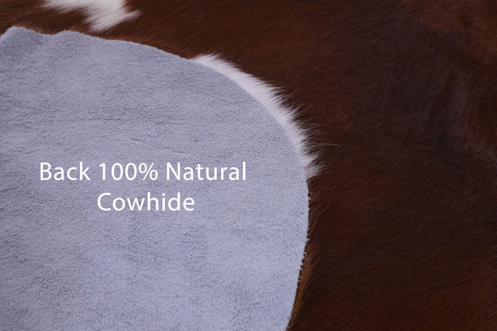 7' 7" X 6' 5" Brown and White Natural Cowhide Rug C1750
