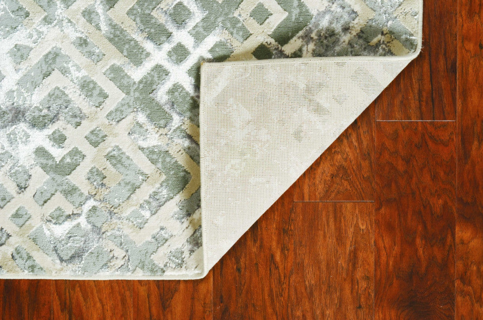 HomeRoots 5' x 8' Sand Silver Geometric Maze Pattern Indoor Area Rug