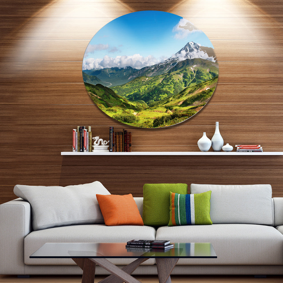 Mountains With Extinct Volcano, Landscape Round Wall Art, 38"