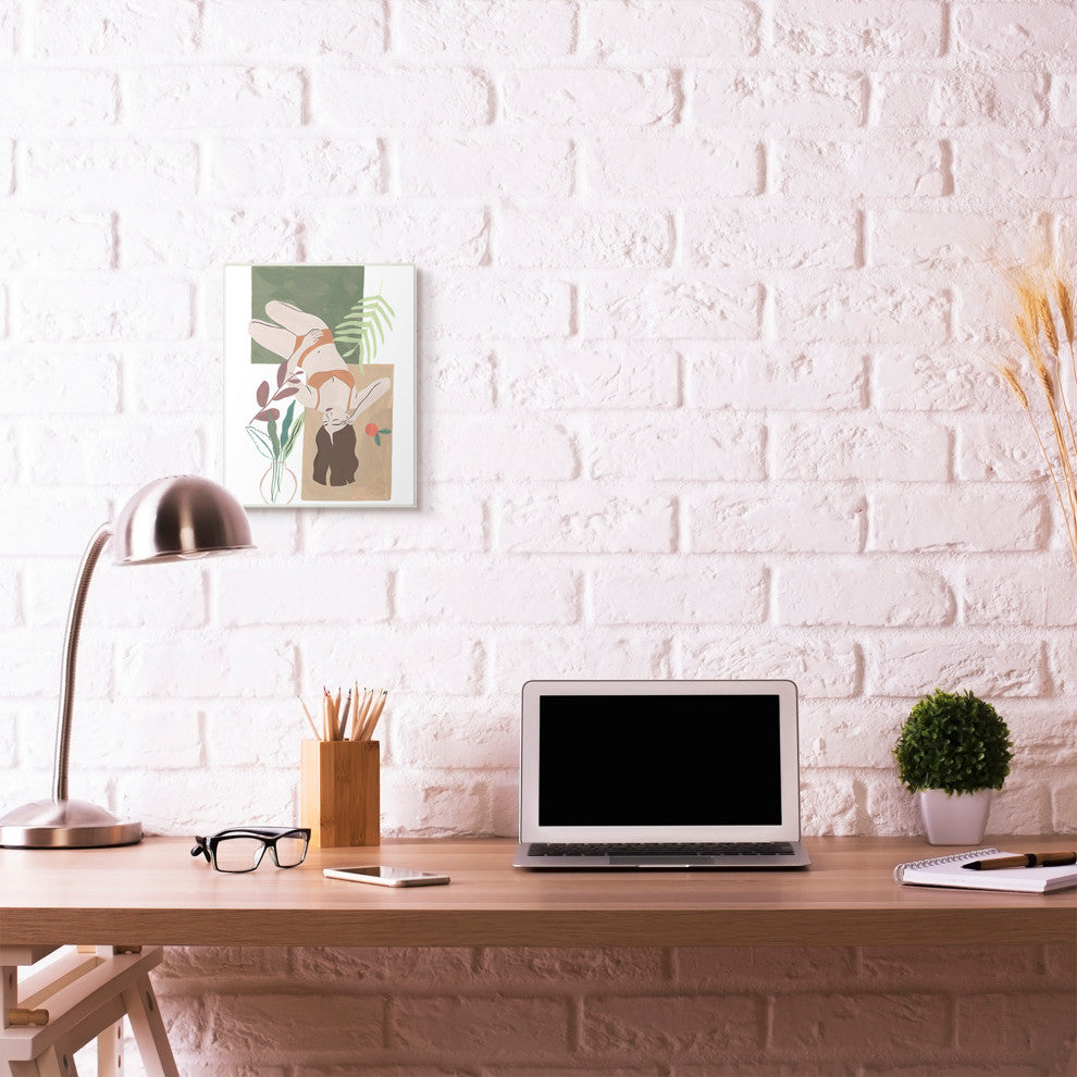 Flower Plants Woman Figure Model Modern Painting, 10"x15"