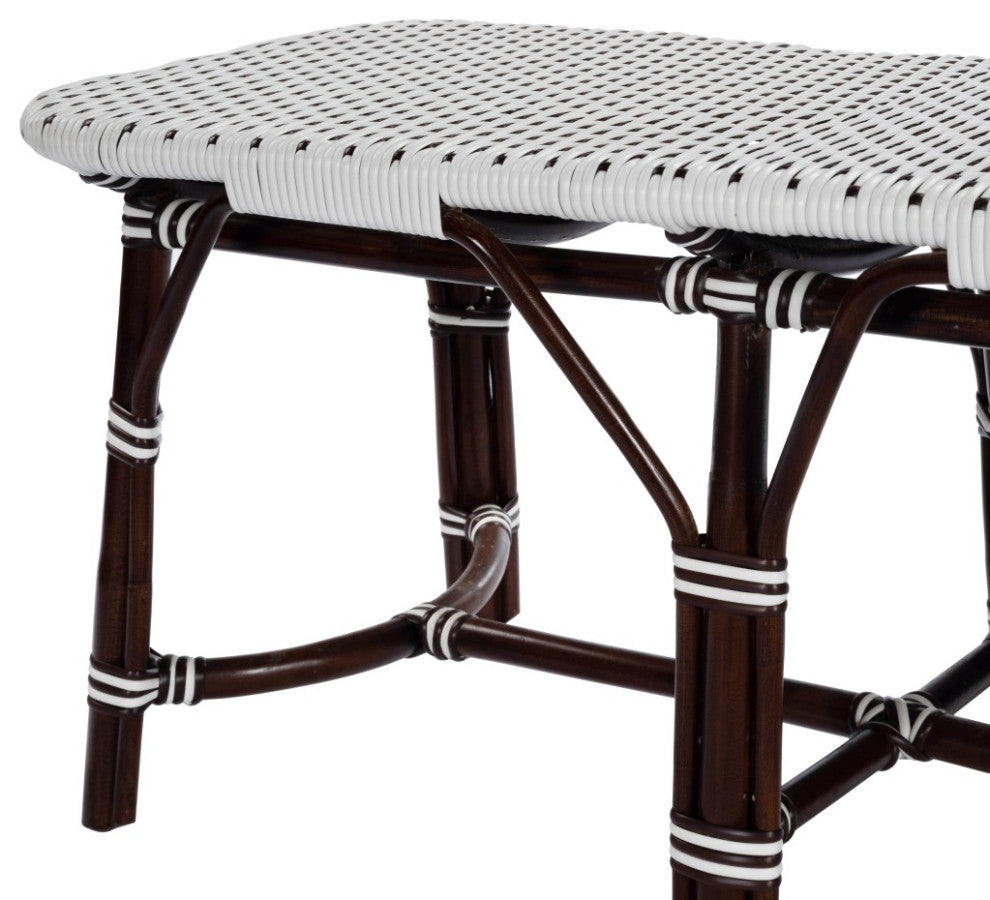 Dark Brown and White Rattan Bench