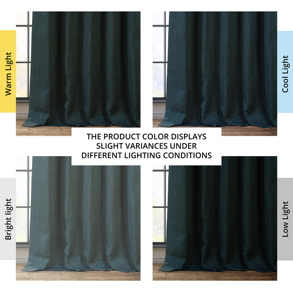 Faux Linen Darkening Curtain Single Panel, Focal Green, 50"x96"