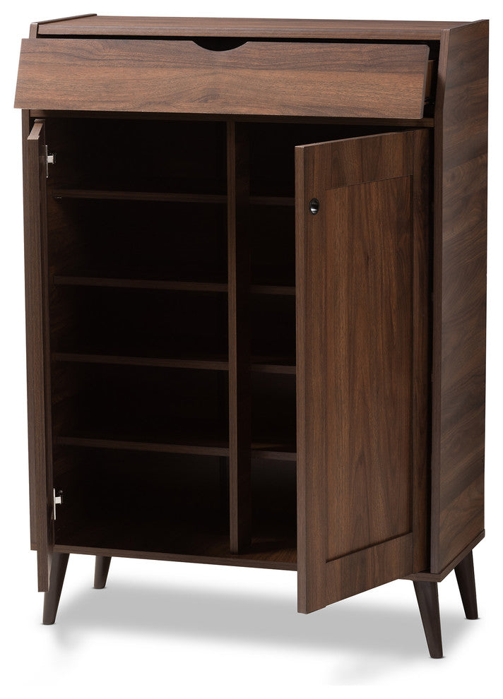 Cormier Midcentury Modern Walnut Brown Finish 2-Door Wood Shoe Storage Cabinet