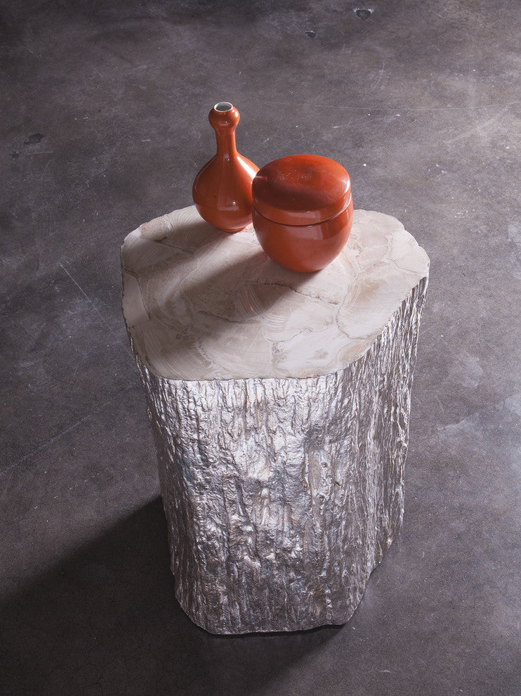 Trunk Segment Accent Table Silver Leaf