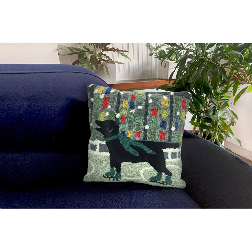 Frontporch Holiday Ice Dog Pillow, 18" Square, Green