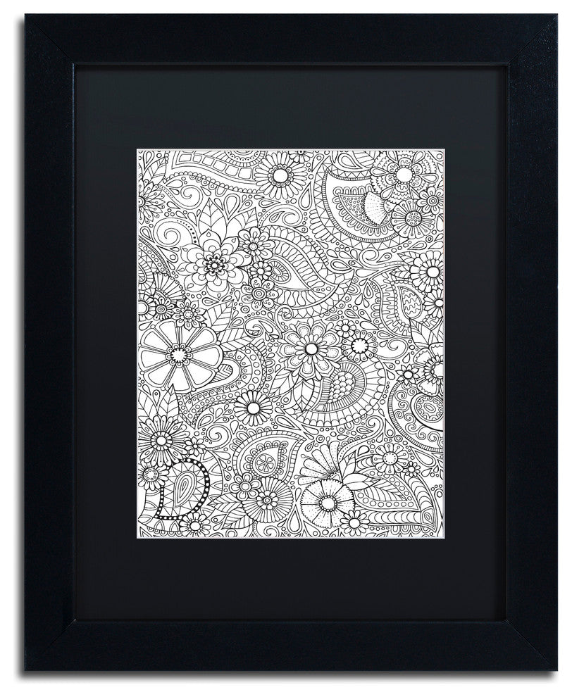 Hello Angel ''Paisley Blooms'' Art, Black Frame, Black Mat, 14x11