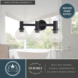 Marshall 3 Light Black Transitional Bathroom Vanity Wall Fixture Clear Glass