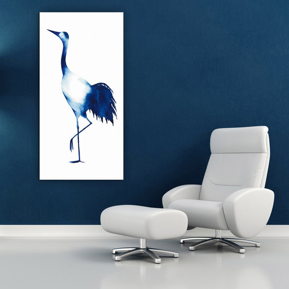 "Ink Drop Crane 2" Wall Art on Frameless Free Floating Tempered Glass Panel