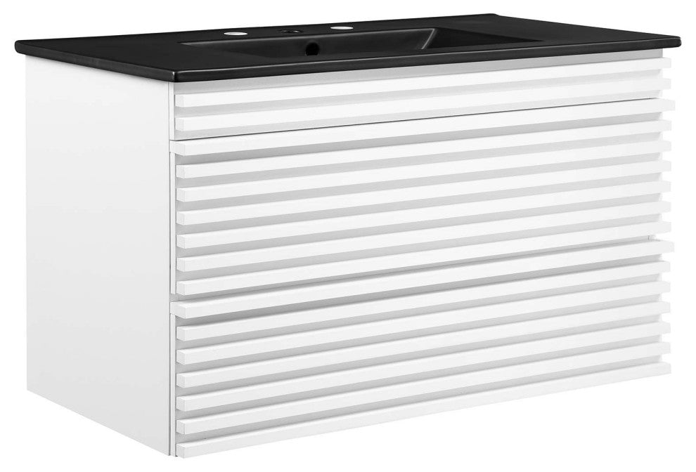 Render 36" Wall-Mount Bathroom Vanity, White Black