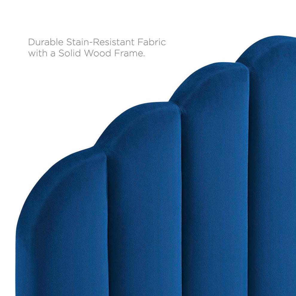 Platform Bed Frame, King Size, Blue Navy, Velvet, Modern, Bedroom Guest Suite