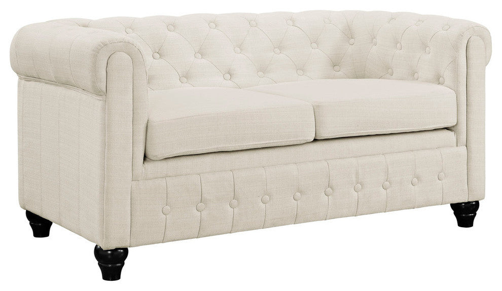 Modern Urban Contemporary Fabric Loveseat, Beige Fabric