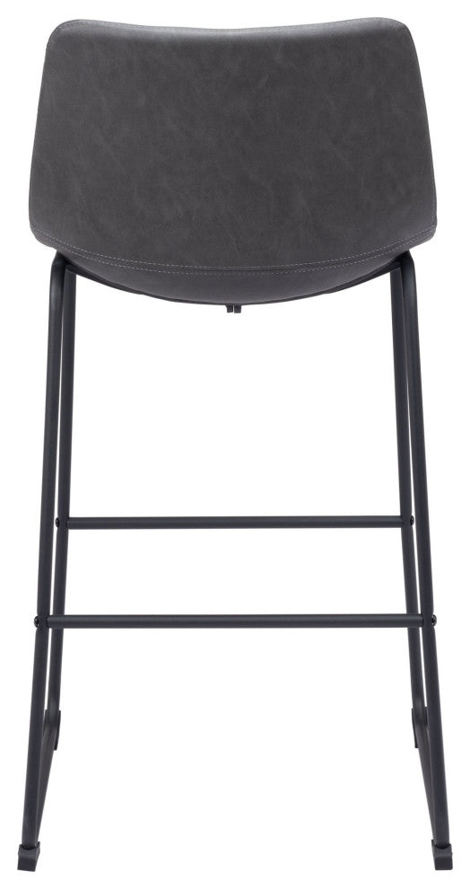 Bar Stool Chair, Set of 2, Faux Vinyl Leather, Charcoal, Black, Industrial