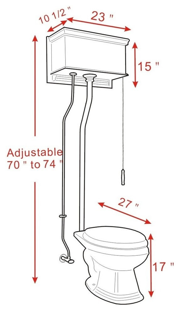 LIGHT MAHOGANY HIGH TANK PULL CHAIN Toilet With White Elongated Toilet Bowl