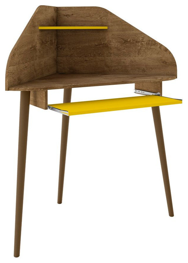 Bradley 4-Piece Round Sectional Cubicle Desk Set, Rustic Brown and Yellow
