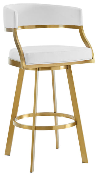 Saturn Gold Brushed Swivel Counter Stool, White, 26"