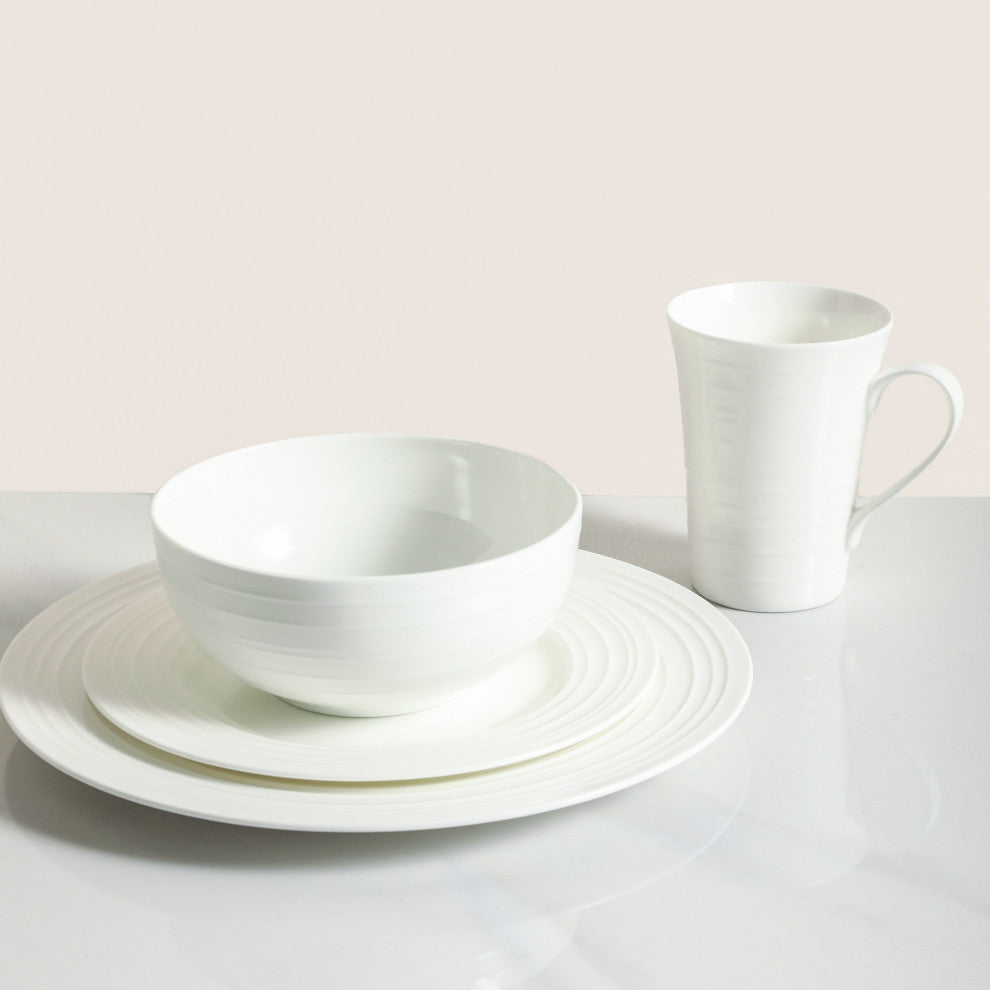 Stone Lain Eleanor Bone China 32 Piece Dinnerware Set, White