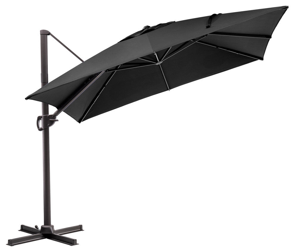 Patio Cantilever Umbrella, 10x10 ft Outdoor Offset Square Hanging Large Umbrella, Black