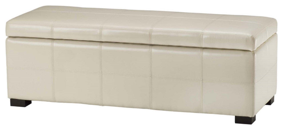 Large Storage Ottoman, Birch Wood Frame & Ample Inner Space, Cream Pu Leather