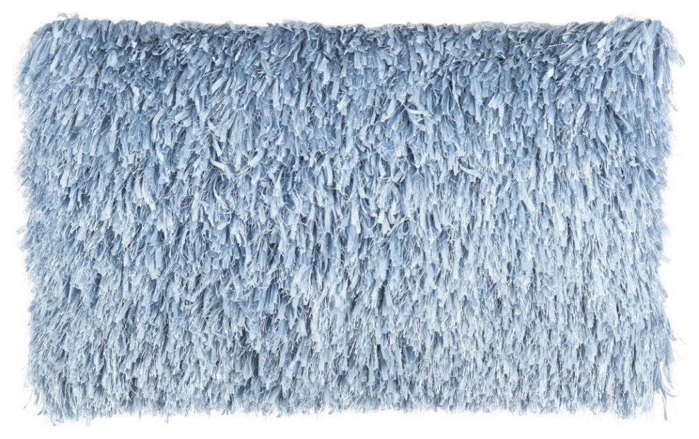 Long Ocean Blue Shag Throw Pillow