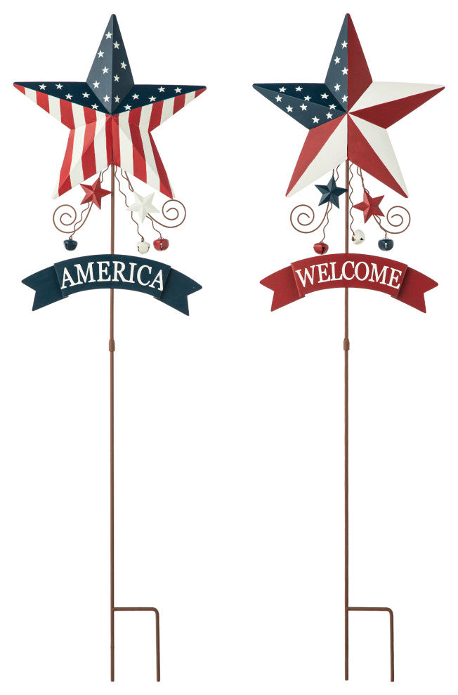42"H Patriotic Star Yard Stake, 2-Piece Set