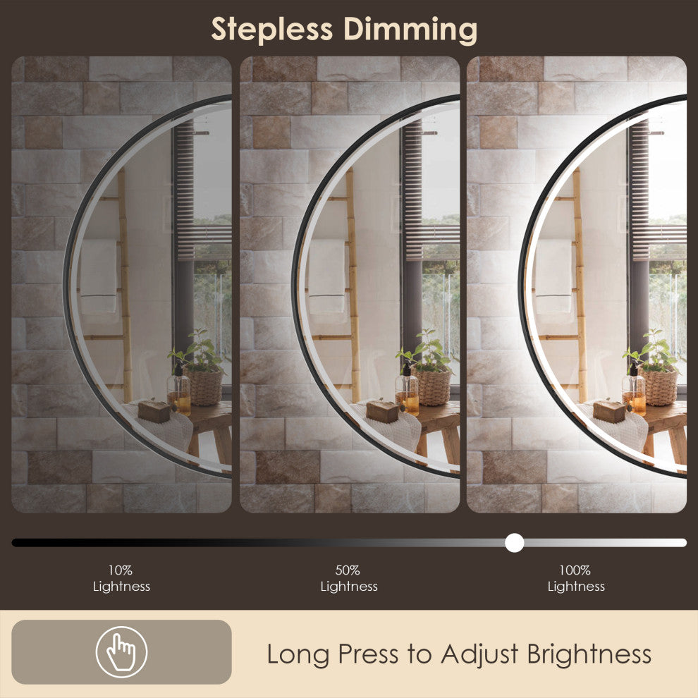 Palme Round Framed Bathroom/Vanity LED Lighted Wall Mirror, Matte Black, 32"