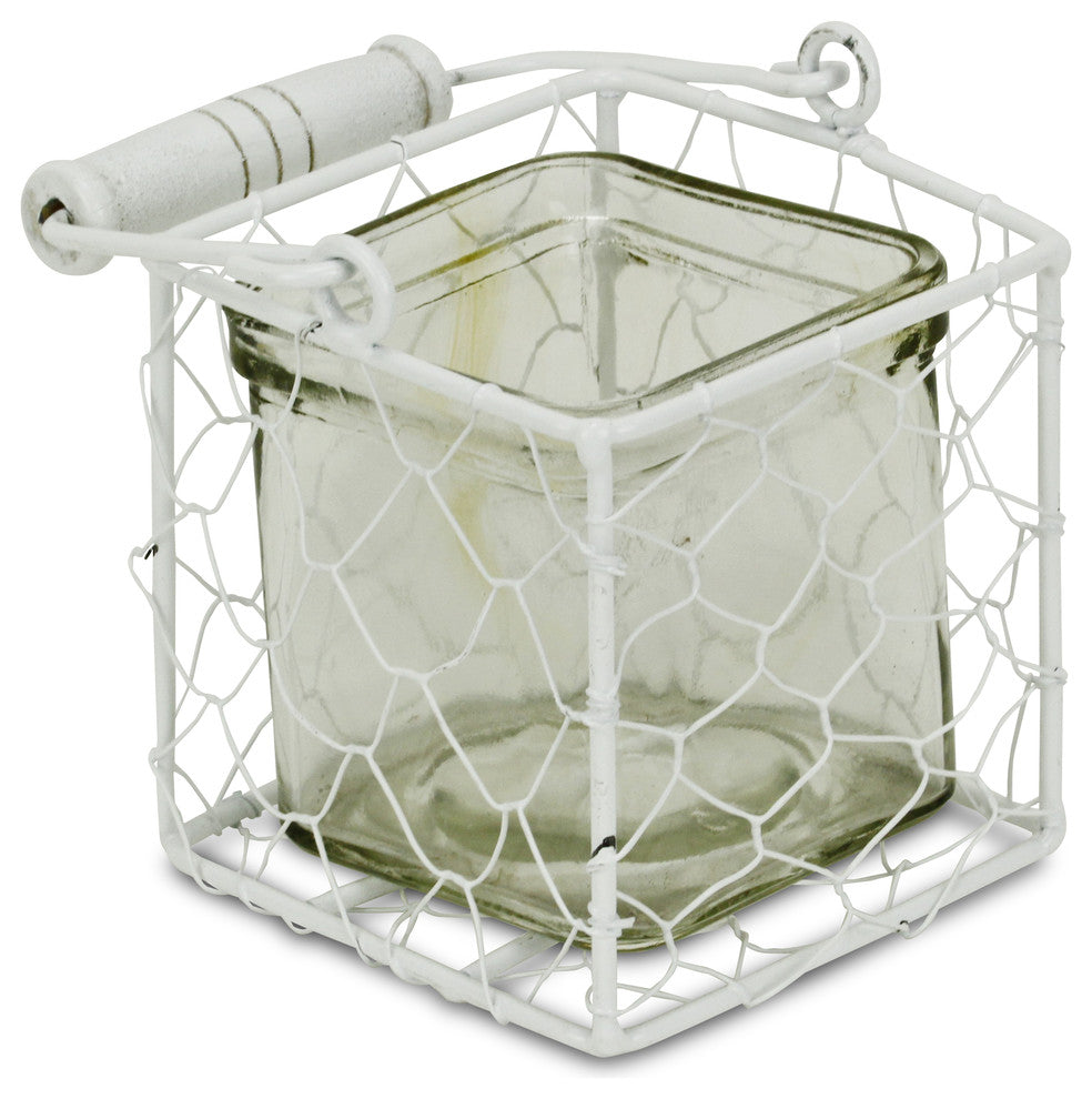 Laguna Wire Basket With Glass Jar, White, Large, Small