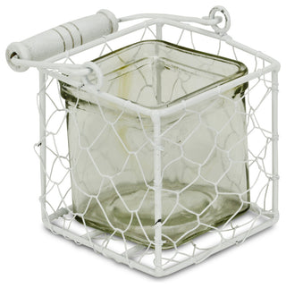 Laguna Wire Basket With Glass Jar, White, Large, Small