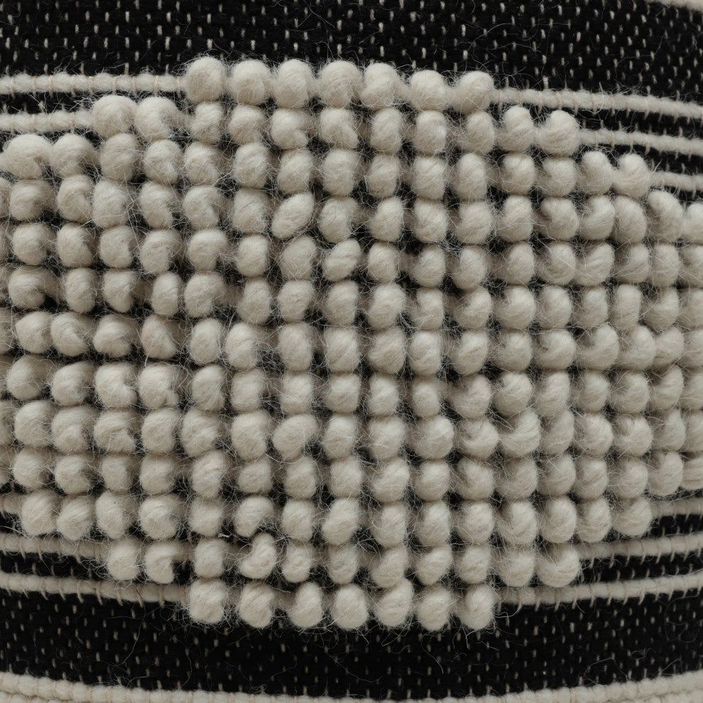 Villard Boho Handcrafted Fabric Cylinder Pouf, White + Black