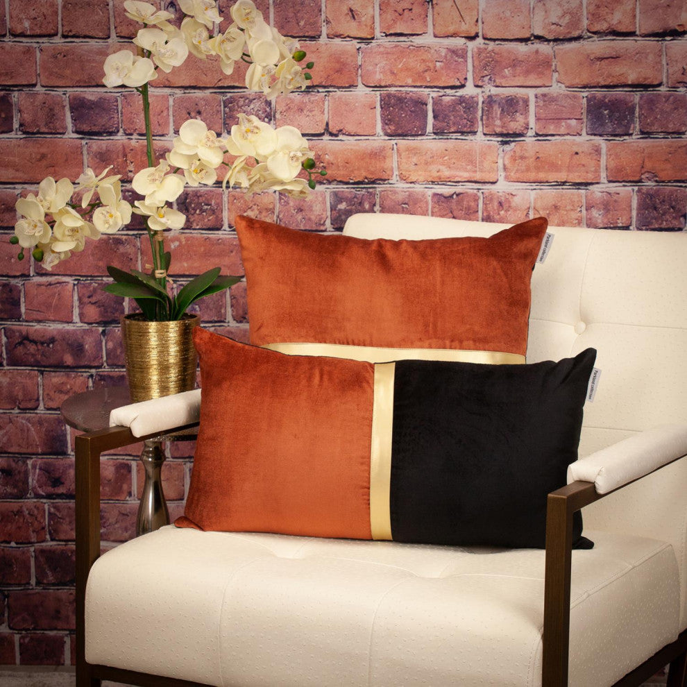 Parkland Collection Myra Black Throw Pillow, Square, Black/Burnt Orange