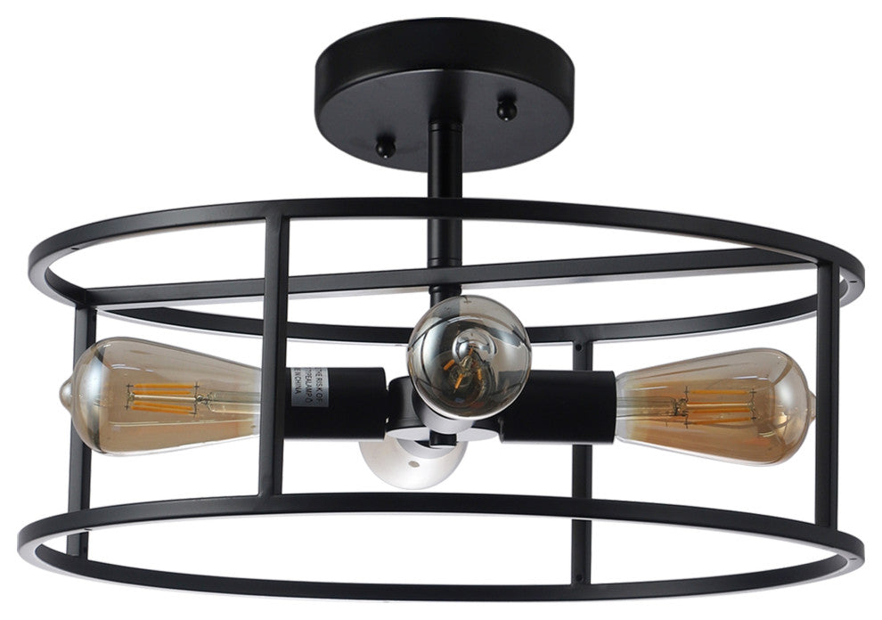 Ryker Farmhouse Matt Black 4 Light Drum Ceiling Pendant 18" Wide