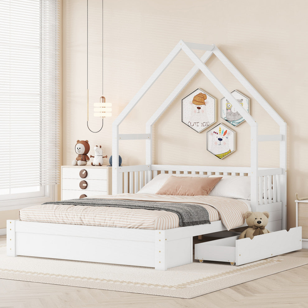 Gewnee Wood Queen Size House Platform Bed