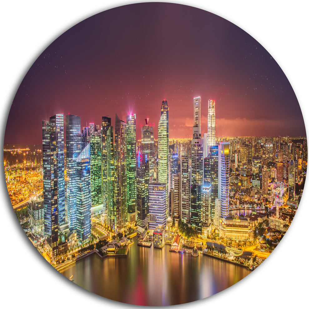 Singapore Skyline View Of Marina Bay, Cityscape Round Wall Art, 36"