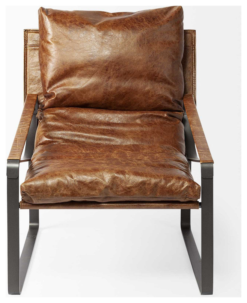 HomeRoots Brown Leather Unibody Seat Accent Chair