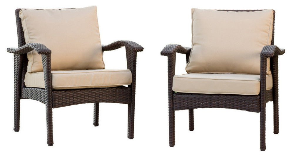 GDF Studio Bleecker Outdoor Brown Wicker Club Chair With Cushion, Set of 2, Brown