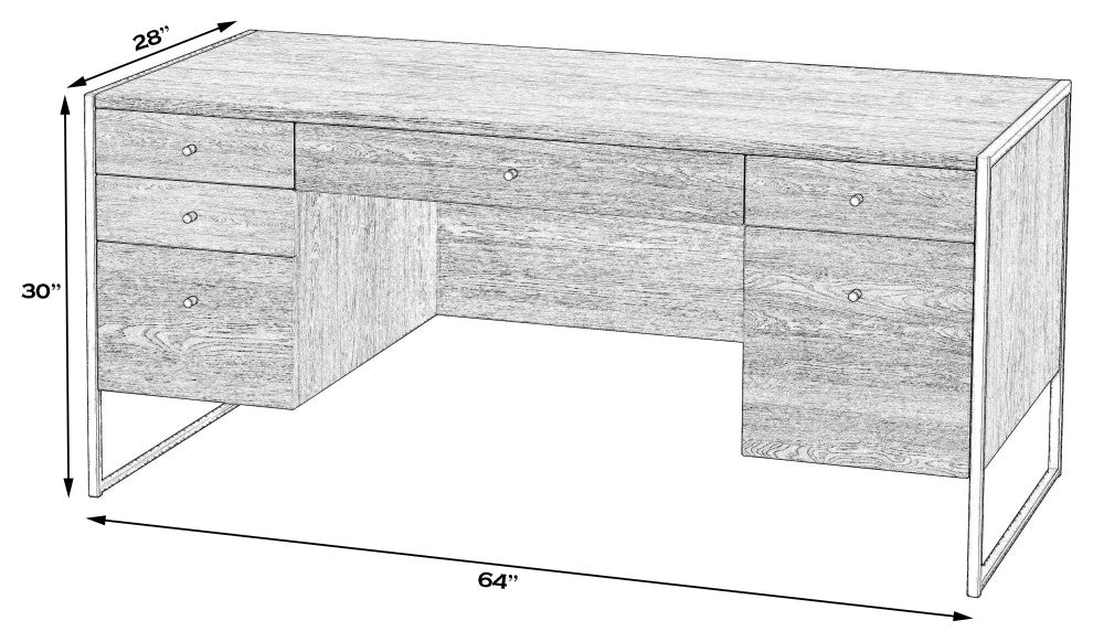 Drake 2 Drawer Iron and Wood Writing Desk