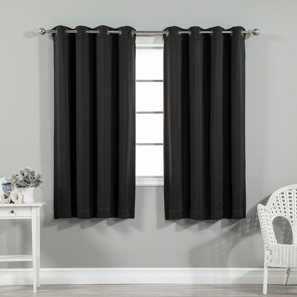 Solid Grommet Top Thermal Insulated Blackout Curtains, Black, 63"