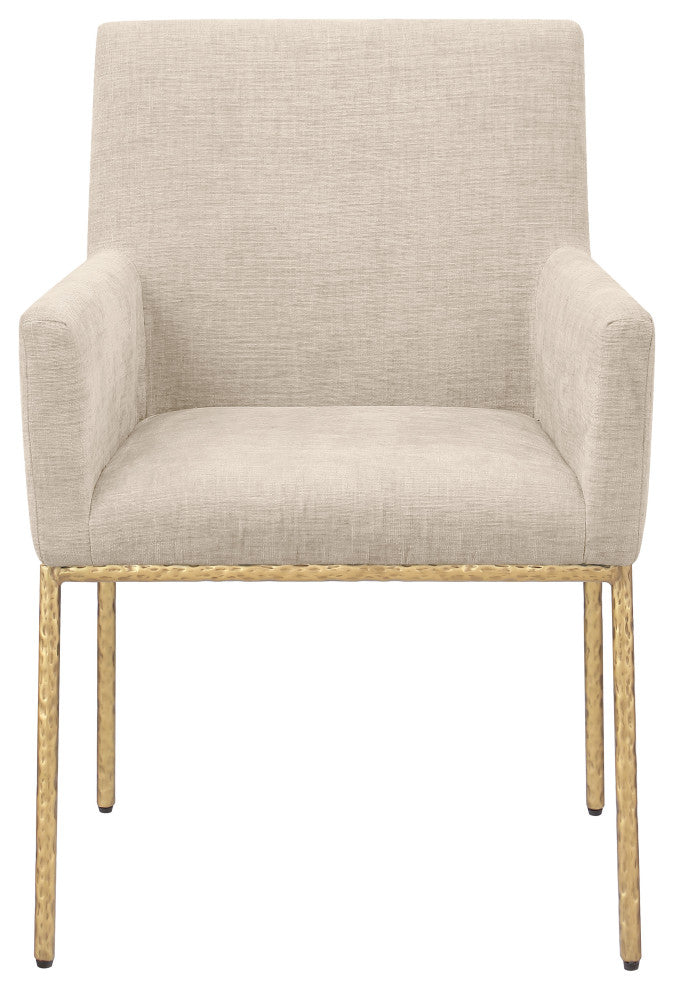 Reeves Upholstered Dining Chair, Beige, Chenille , AC,  Brushed Brass, Set of 2