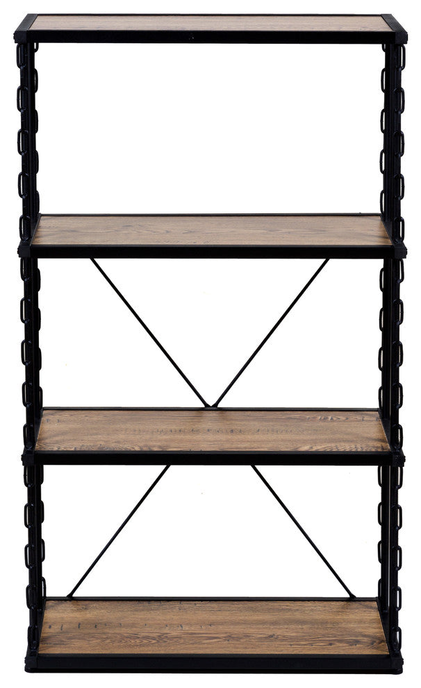 Folsom Ridge 4-Tier Shelf, With Wood And Carbon Steel Chain Link