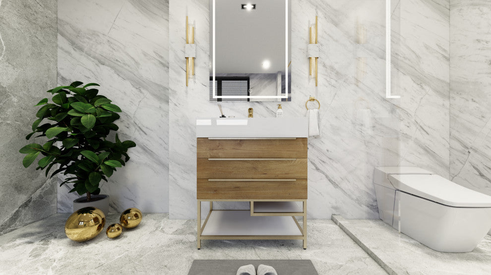 Madison 30" Freestanding Vanity with Reinforced Acrylic Sink, Oak